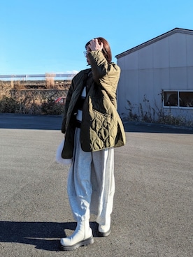 「ボーダー」｜「アイテム（ノーカラーコート）」を使った、yume さん（レディース・160cm）の冬コーディネート