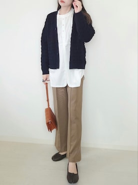 「Fizz（フィズ）の【maiko_wear × Fizz コラボ】　スタンドカラーデザインシャツ（シャツ/ブラウス）」を使った、yume さん（レディース・160cm）の秋コーディネート