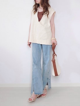 「CENE（セネ）の【CENE】セネ/ ビッククロスリング（リング）」を使った、yume さん（レディース・160cm）の夏コーディネート