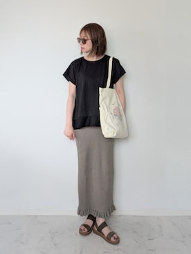 「ikka（イッカ）の【お得だ値】Aライン裾切り替えカットソー（Tシャツ/カットソー）」を使った、yume さん（レディース・160cm）の夏コーディネート