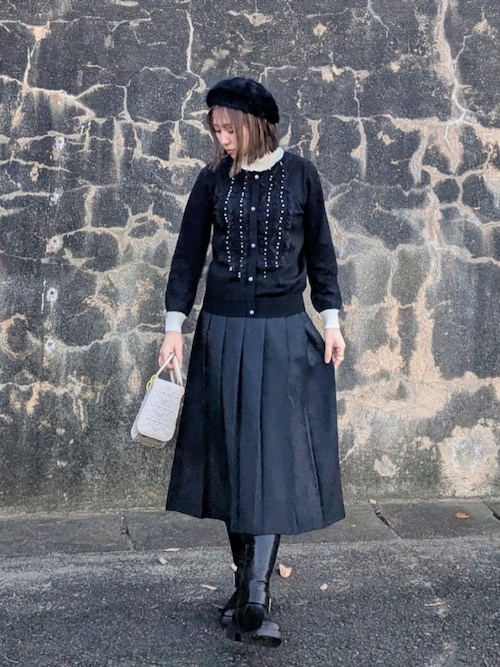 【グレースクラス】未使用 パール バイカラー リブ ロング カーディガン バイカラーレースパールカーディガン風ニット（Tシャツ/カットソー