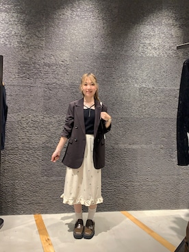 「JEANASIS（ジーナシス）の【抗菌消臭テープ付き】スクエアミュールローファー/1043129（ローファー、ブラウン系）」を使った、まみこさん（レディース・157cm）の秋コーディネート