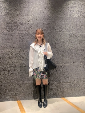 「eL（エル）の【eL】Gobelin Mini Skirt/1066479（スカート、ブラック系）」を使った、まみこさん（レディース・157cm）の秋コーディネート