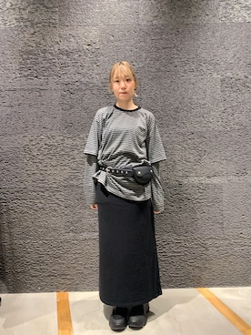 「JEANASIS（ジーナシス）のアイテム（Tシャツ/カットソー、ブラック系）」を使った、まみこさん（レディース・157cm）の夏コーディネート