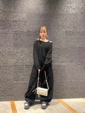 「JEANASIS（ジーナシス）のシアーワッフルドロストプルオバーLS/1067550（Tシャツ/カットソー、ブラック系）」を使った、まみこさん（レディース・157cm）の秋コーディネート