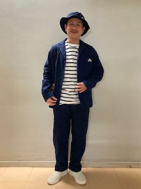 「アイテム（ハット、ブルー系）」を使った、GLOSTER stylingさん（メンズ・165cm）の冬コーディネート