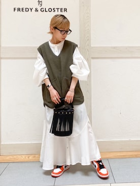 「FREDY&GLOSTER」｜「アイテム（シャツワンピース）」を使った、GLOSTER stylingさん（レディース・147cm）の春コーディネート