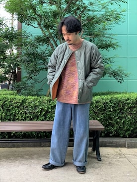 「TAION（タイオン）のアイテム（ノーカラージャケット）」を使った、GLOSTER stylingさん（メンズ・165cm）の秋コーディネート