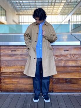 「GLOSTER（グロスター）のアイテム（ステンカラーコート）」を使った、GLOSTER stylingさん（メンズ・178cm）の春コーディネート