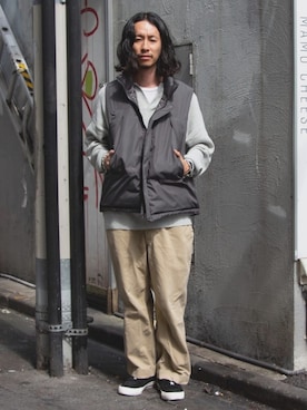 「FREDY&GLOSTER」｜「アイテム（ダウンベスト）」を使った、GLOSTER stylingさん（メンズ・173cm）の秋コーディネート