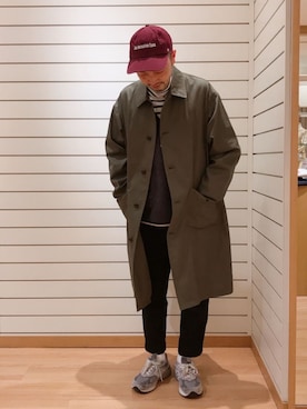 「GLOSTER（グロスター）のアイテム（ステンカラーコート）」を使った、GLOSTER stylingさん（メンズ・167cm）の冬コーディネート