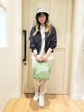 「DRESKIP（ドレスキップ）のアイテム（ハット）」を使った、れーやんさん（レディース・167cm）の春コーディネート