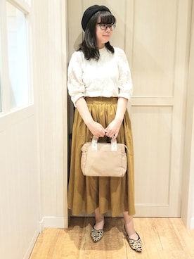 「マスタード」｜「アイテム（ハンチング/ベレー帽）」を使った、れーやんさん（レディース・167cm）の夏コーディネート