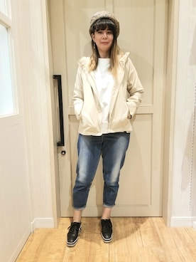 「USAコットン」｜「アイテム（スウェット）」を使った、れーやんさん（レディース・167cm）の冬コーディネート