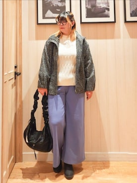 「DRESKIP（ドレスキップ）の【着丈選べる】あったかもちもちワイドパンツ（その他パンツ）」を使った、れーやんさん（レディース・168cm）の冬コーディネート