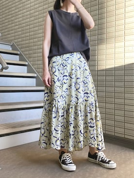 「フラワープリント」｜「アイテム（タンクトップ）」を使った、Ⓜ︎さん（レディース・158cm）の夏コーディネート