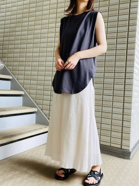 「アイテム（タンクトップ、グレー系）」を使った、Ⓜ︎さん（レディース・158cm）の夏コーディネート