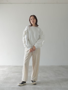 「ベロア」｜「アイテム（スウェットパンツ）」を使った、HERENCIA_SNAP さん（レディース・165cm）の冬コーディネート