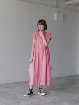 「アイテム（シャツワンピース、ピンク系）」を使った、HERENCIA_SNAP さん（レディース・165cm）の夏コーディネート