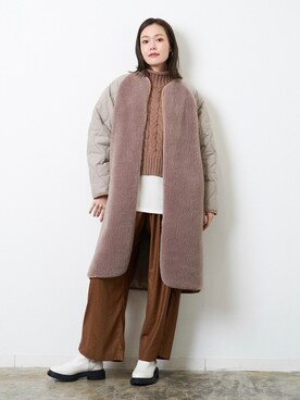 「ブラウンコーデ」｜「アイテム（ノーカラーコート）」を使った、HERENCIA_SNAP さん（レディース・165cm）の冬コーディネート