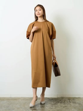 「HERENCIA（ヘレンチア）の【WEB限定商品】異素材切替え バルーンスリーブ  ボリュームスリーブ ワンピース（ワンピース）」を使った、HERENCIA_SNAP さん（レディース・165cm）の春コーディネート