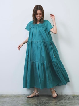 「アイテム（ワンピース/ドレス、グリーン系）」を使った、HERENCIA_SNAP さん（レディース・165cm）の夏コーディネート