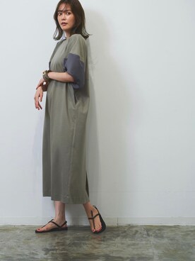 「HERENCIA（ヘレンチア）の【WEB限定商品】異素材切替え バルーンスリーブ  ボリュームスリーブ ワンピース（ワンピース）」を使った、HERENCIA_SNAP さん（レディース・165cm）の夏コーディネート