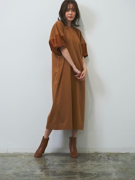 「HERENCIA（ヘレンチア）の【WEB限定商品】異素材切替え バルーンスリーブ  ボリュームスリーブ ワンピース（ワンピース）」を使った、HERENCIA_SNAP さん（レディース・165cm）の夏コーディネート