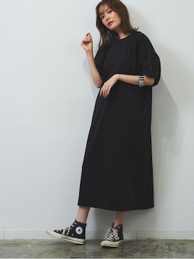 「HERENCIA（ヘレンチア）の【WEB限定商品】異素材切替え バルーンスリーブ  ボリュームスリーブ ワンピース（ワンピース）」を使った、HERENCIA_SNAP さん（レディース・165cm）の夏コーディネート