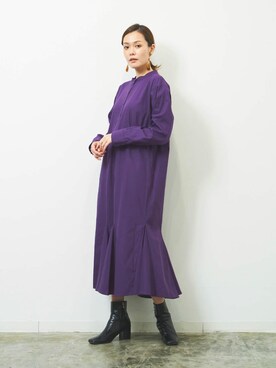 「アイテム（ワンピース/ドレス、パープル系）」を使った、HERENCIA_SNAP さん（レディース・165cm）の秋コーディネート