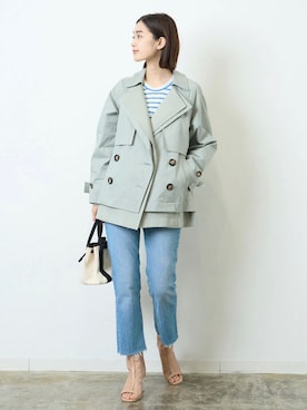 「アイテム（トレンチコート、グリーン系）」を使った、HERENCIA_SNAP さん（レディース・165cm）の冬コーディネート