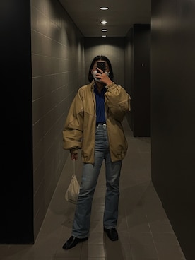 「MOUSSY（マウジー）のアイテム（ライダースジャケット）」を使った、hoyeekongさん（レディース・157cm）の冬コーディネート
