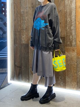「ADDICT NOIR（アディクトノアー）のアイテム」を使った、照井千尋さん（レディース・163cm）の春コーディネート