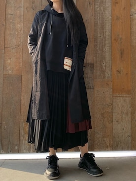 「KMRii（ケムリ）のアイテム（ステンカラーコート）」を使った、照井千尋さん（レディース・163cm）の秋コーディネート