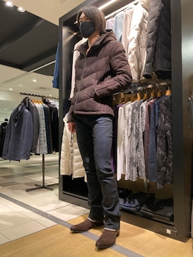 「アイテム（ダウンジャケット/コート、パープル系）」を使った、sakaさん（メンズ・181cm）の冬コーディネート