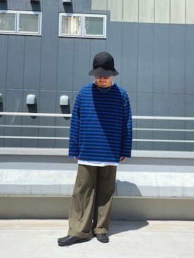 「YSTRDY's TMRRW（イエスタデイズトゥモロー）のアイテム（帽子）」を使った、オオチコウヘイさん（メンズ・165cm）の夏コーディネート