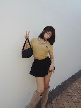 「アイテム（ポロシャツ）」を使った、PrettyLeggiesさん（レディース・157cm）の秋コーディネート