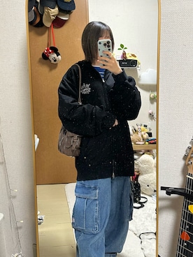 「kutir（クティール）のボーダーロンＴ（Tシャツ/カットソー、ブルー系）」を使った、るる 🥦低身長コーデ🥬さん（レディース・149cm）の春コーディネート