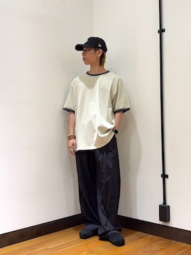 「ANOTHER OFFICE（アナザー オフィス）のANOTHER OFFICE　Homeboy Garment Ringer Tee（Tシャツ/カットソー、ベージュ系）」を使った、オタケさん（メンズ・162cm）の春コーディネート