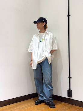 「URBAN RESEARCH（アーバンリサーチ）のTHOMAS MASON SHORT-SLEEVE OVER SHIRTS（シャツ/ブラウス、ホワイト系）」を使った、オタケさん（メンズ・162cm）の春コーディネート