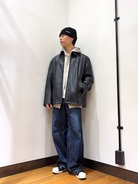 「寒い」｜「アイテム（帽子）」を使った、オタケさん（メンズ・162cm）の秋コーディネート