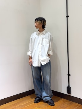 「URBAN RESEARCH（アーバンリサーチ）のnew basic　THOMAS MASON LONG-SLEEVE OVER SHIRTS（シャツ/ブラウス、ホワイト系）」を使った、オタケさん（メンズ・162cm）の夏コーディネート