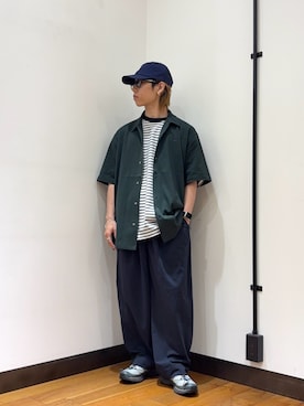 「URBAN RESEARCH（アーバンリサーチ）の『別注』LACOSTE×URBAN RESEARCH　FUNCTIONAL PIQUE OP SHIRTS（シャツ/ブラウス、グリーン系）」を使った、オタケさん（メンズ・162cm）の春コーディネート