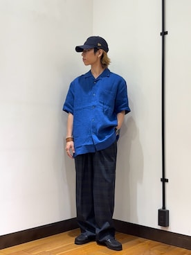 「URBAN RESEARCH（アーバンリサーチ）の『別注』BROOKS BROTHERS×URBAN RESEARCH　LINEN CAMP SHIRTS SHORT-SLEEVE（シャツ/ブラウス、ブルー系）」を使った、オタケさん（メンズ・162cm）の夏コーディネート