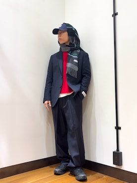 「アイテム（テーラードジャケット、ブルー系）」を使った、オタケさん（メンズ・162cm）の冬コーディネート