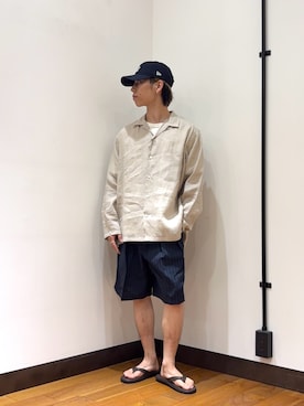 「URBAN RESEARCH（アーバンリサーチ）のMARKAWARE　COMFORT FIT OPEN COLLAR（シャツ/ブラウス、ベージュ系）」を使った、オタケさん（メンズ・162cm）の夏コーディネート