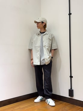 「URBAN RESEARCH DOORS（アーバンリサーチドアーズ）のクイックドライ オープンカラーショートスリーブシャツ（シャツ/ブラウス、ホワイト系）」を使った、オタケさん（メンズ・162cm）の春コーディネート