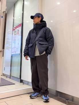 「アイテム（帽子、ブルー系）」を使った、オタケさん（メンズ・162cm）の冬コーディネート