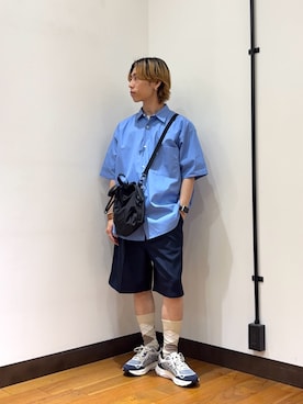 「URBAN RESEARCH（アーバンリサーチ）のTHOMAS MASON SHORT-SLEEVE OVER SHIRTS（シャツ/ブラウス、ブルー系）」を使った、オタケさん（メンズ・162cm）の春コーディネート