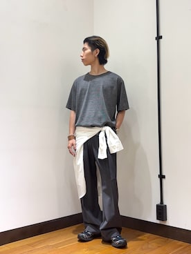 「URBAN RESEARCH（アーバンリサーチ）のnew basic　THOMAS MASON LONG-SLEEVE OVER SHIRTS（シャツ/ブラウス、ホワイト系）」を使った、オタケさん（メンズ・162cm）の夏コーディネート